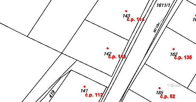 Opatovice 113 na parcele st. 142 v KÚ Opatovice u Hranic, Katastrální mapa