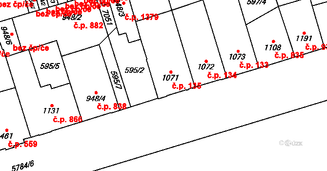 Kojetín I-Město 135, Kojetín na parcele st. 1071 v KÚ Kojetín, Katastrální mapa