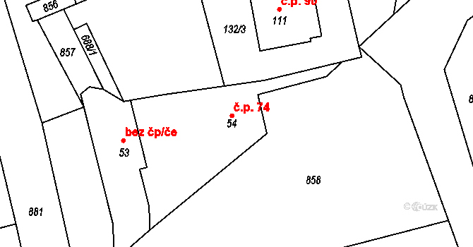 Jindice 74, Rašovice na parcele st. 54 v KÚ Jindice, Katastrální mapa