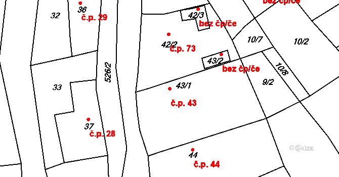 Zbyslav 43, Vrdy na parcele st. 43/1 v KÚ Zbyslav, Katastrální mapa