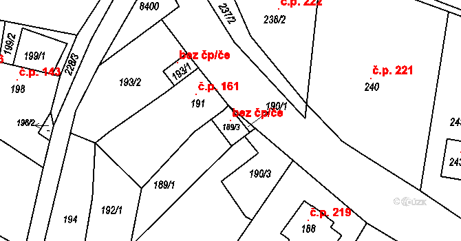 Velké Hostěrádky 117557412 na parcele st. 189/3 v KÚ Velké Hostěrádky, Katastrální mapa