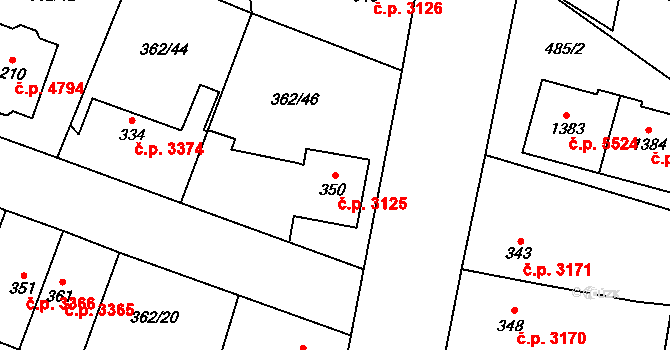 Jihlava 3125 na parcele st. 350 v KÚ Bedřichov u Jihlavy, Katastrální mapa
