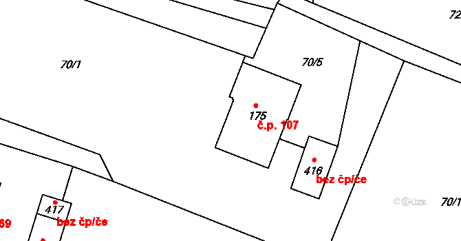 Guty 107, Třinec na parcele st. 175 v KÚ Guty, Katastrální mapa