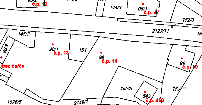 Dolní Podluží 11 na parcele st. 98 v KÚ Dolní Podluží, Katastrální mapa