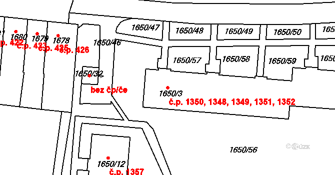 Slavkov u Brna 1348,1349,1350,1351, na parcele st. 1650/3 v KÚ Slavkov u Brna, Katastrální mapa