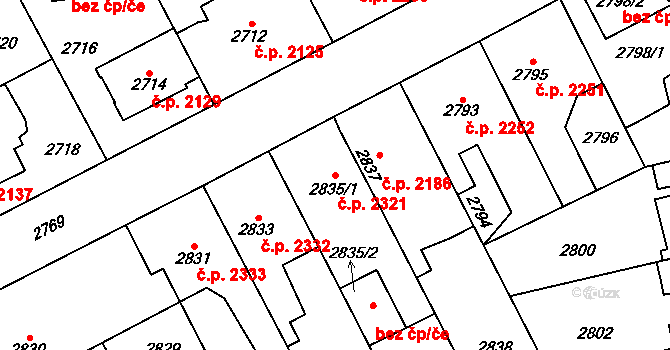 Kladno 2321 na parcele st. 2835/1 v KÚ Kladno, Katastrální mapa