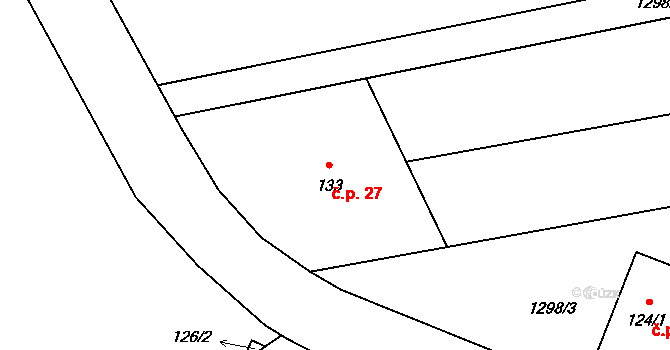 Dolní Lhota 27, Načeradec na parcele st. 133 v KÚ Horní Lhota, Katastrální mapa