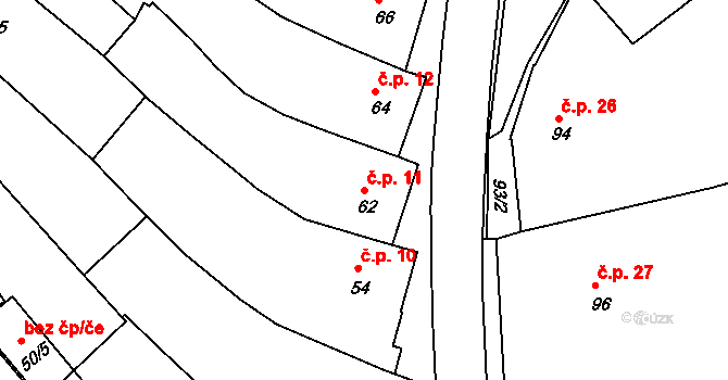 Dačice I 11, Dačice na parcele st. 62 v KÚ Dačice, Katastrální mapa