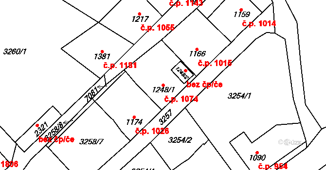 Kraslice 1074 na parcele st. 1248/1 v KÚ Kraslice, Katastrální mapa