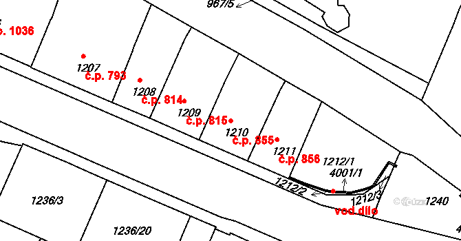 Děčín IV-Podmokly 855, Děčín na parcele st. 1210 v KÚ Podmokly, Katastrální mapa