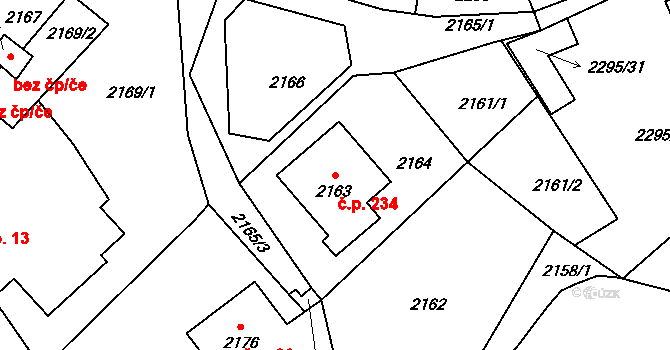Rovina 234, Hlásná Třebaň na parcele st. 2163 v KÚ Hlásná Třebaň, Katastrální mapa