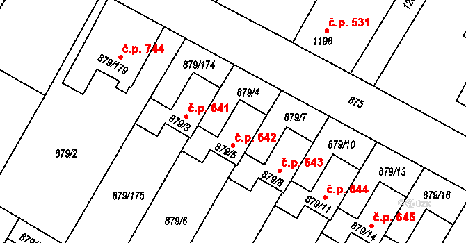 Kosmonosy 642 na parcele st. 879/5 v KÚ Kosmonosy, Katastrální mapa