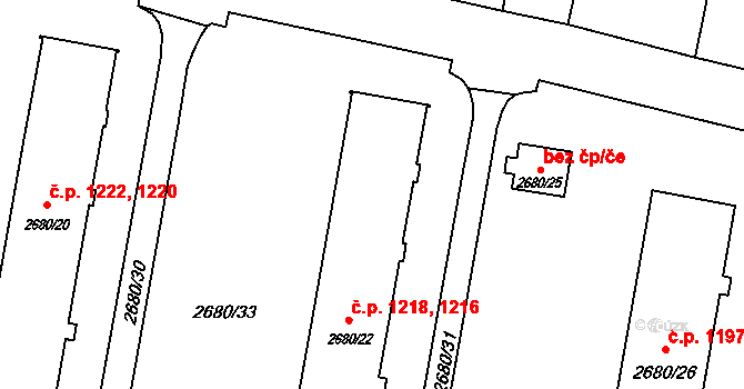 Předměstí 1216,1218, Moravská Třebová na parcele st. 2680/22 v KÚ Moravská Třebová, Katastrální mapa