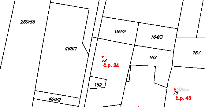 Rosovice 24 na parcele st. 73 v KÚ Rosovice, Katastrální mapa