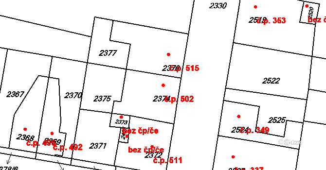 Mimoň I 502, Mimoň na parcele st. 2374 v KÚ Mimoň, Katastrální mapa