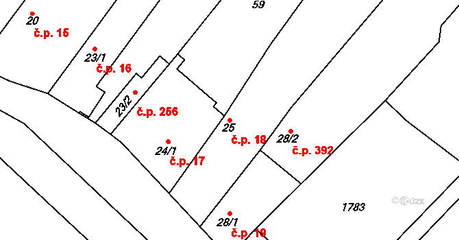 Brozany nad Ohří 18 na parcele st. 25 v KÚ Brozany nad Ohří, Katastrální mapa