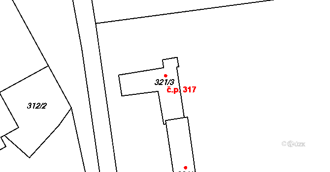 Terezín 317 na parcele st. 321/3 v KÚ Terezín, Katastrální mapa