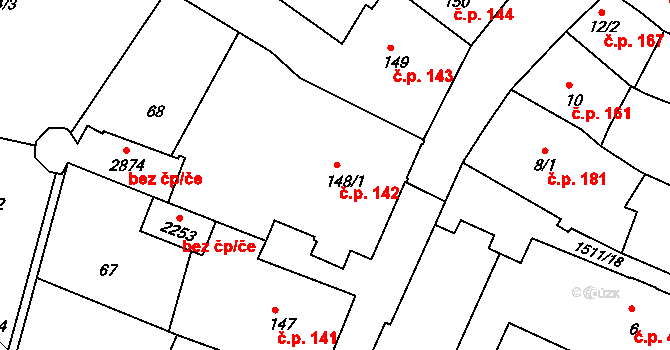 Prachatice I 142, Prachatice na parcele st. 148/1 v KÚ Prachatice, Katastrální mapa