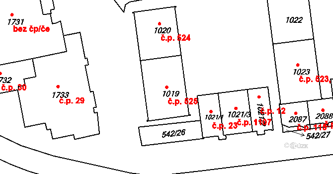 Prachatice II 525, Prachatice na parcele st. 1019 v KÚ Prachatice, Katastrální mapa