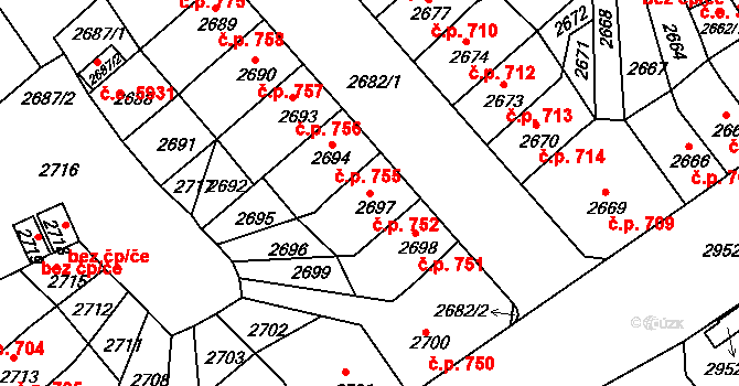 Střekov 752, Ústí nad Labem na parcele st. 2697 v KÚ Střekov, Katastrální mapa
