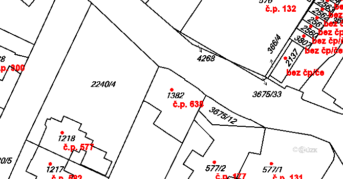 Žichlínské Předměstí 638, Lanškroun na parcele st. 1382 v KÚ Lanškroun, Katastrální mapa