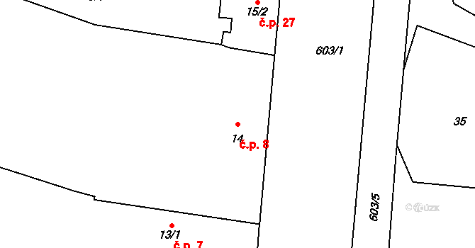 Lidmovice 8, Skočice na parcele st. 14 v KÚ Lidmovice, Katastrální mapa