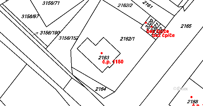 Duchcov 1150 na parcele st. 2163 v KÚ Duchcov, Katastrální mapa