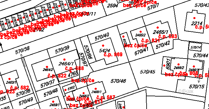 Borovina 969, Třebíč na parcele st. 5424 v KÚ Třebíč, Katastrální mapa