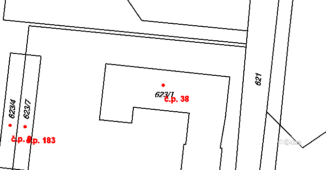 Vrbice 38, Bohumín na parcele st. 623/1 v KÚ Vrbice nad Odrou, Katastrální mapa