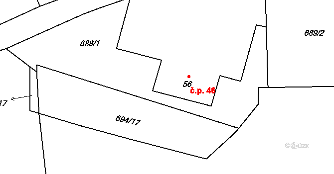 Třeskonice 46, Tuchořice na parcele st. 56 v KÚ Třeskonice, Katastrální mapa