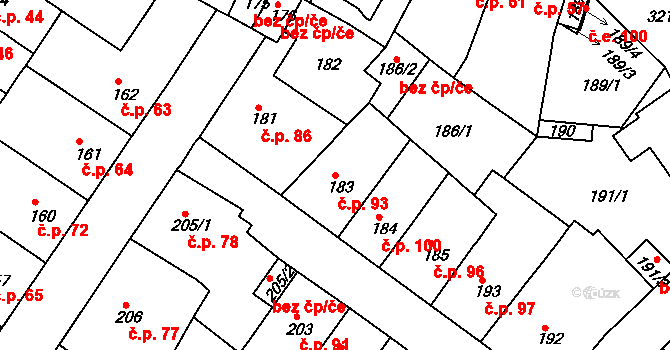 Prosetice 93, Teplice na parcele st. 183 v KÚ Prosetice, Katastrální mapa