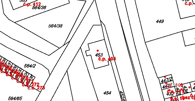 Dubí 405 na parcele st. 453 v KÚ Dubí u Teplic, Katastrální mapa