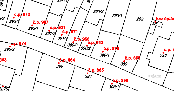 Litovel 913 na parcele st. 390/2 v KÚ Litovel, Katastrální mapa