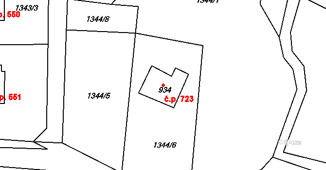 Česká Kamenice 723 na parcele st. 934 v KÚ Česká Kamenice, Katastrální mapa