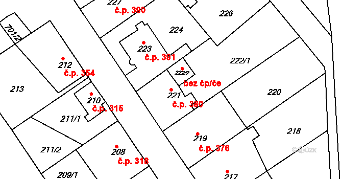 Svatava 380 na parcele st. 221 v KÚ Svatava, Katastrální mapa