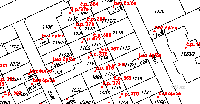 Braník 367, Praha na parcele st. 1114 v KÚ Braník, Katastrální mapa