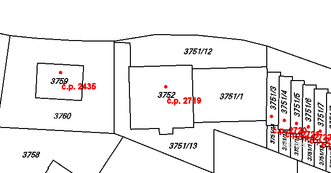 Smíchov 2719, Praha na parcele st. 3752 v KÚ Smíchov, Katastrální mapa
