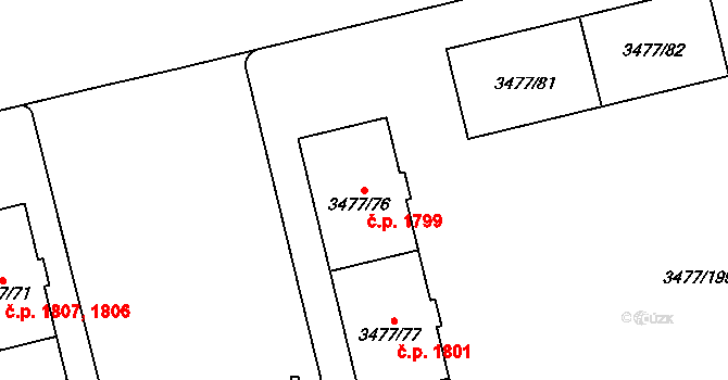 Břevnov 1799, Praha na parcele st. 3477/76 v KÚ Břevnov, Katastrální mapa