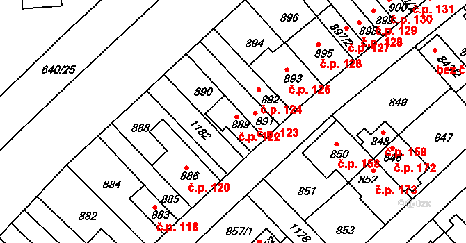 Prosek 122, Praha na parcele st. 889 v KÚ Prosek, Katastrální mapa