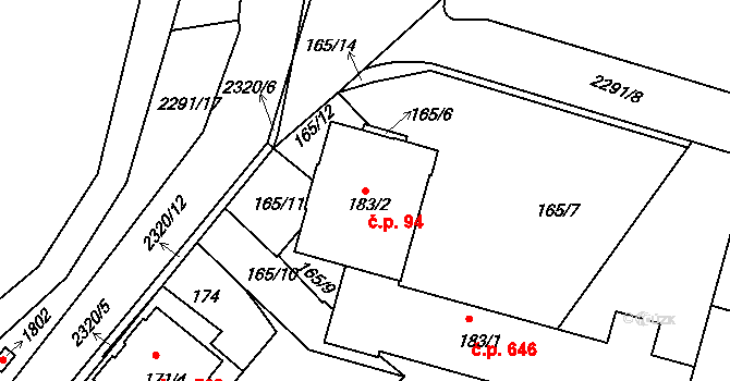 Rožmitál pod Třemšínem 94 na parcele st. 183/2 v KÚ Rožmitál pod Třemšínem, Katastrální mapa