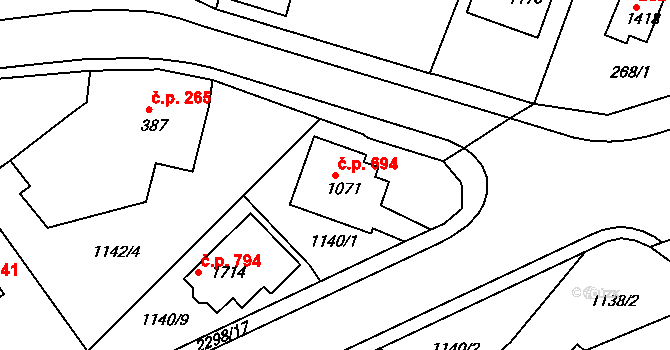 Rožmitál pod Třemšínem 694 na parcele st. 1071 v KÚ Rožmitál pod Třemšínem, Katastrální mapa