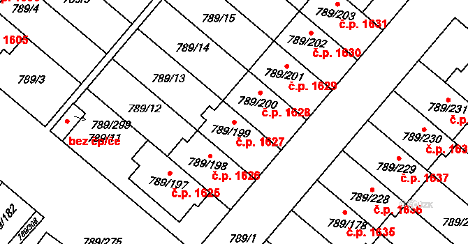 Strážnice 1627 na parcele st. 789/199 v KÚ Strážnice na Moravě, Katastrální mapa