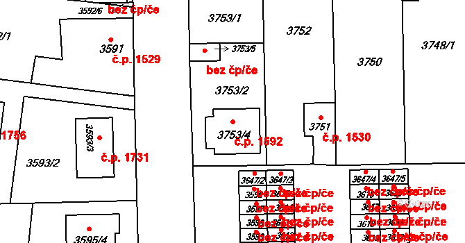 České Budějovice 7 1592, České Budějovice na parcele st. 3753/4 v KÚ České Budějovice 7, Katastrální mapa