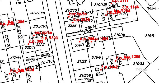 Sezimovo Ústí 295 na parcele st. 358/1 v KÚ Sezimovo Ústí, Katastrální mapa