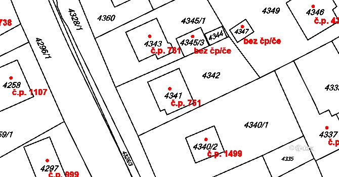 Jirkov 751 na parcele st. 4341 v KÚ Jirkov, Katastrální mapa