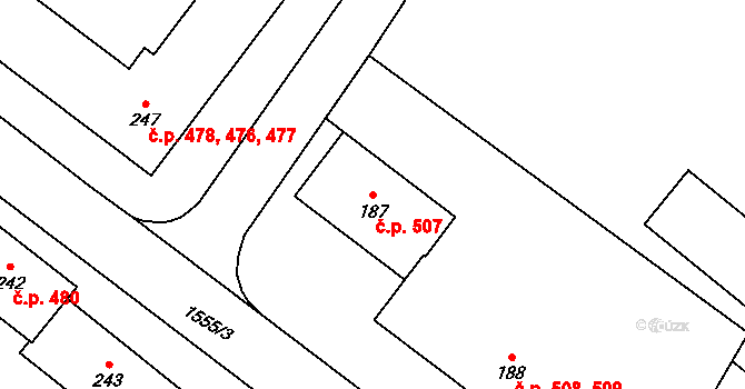 Zbýšov 507 na parcele st. 187 v KÚ Zbýšov u Oslavan, Katastrální mapa