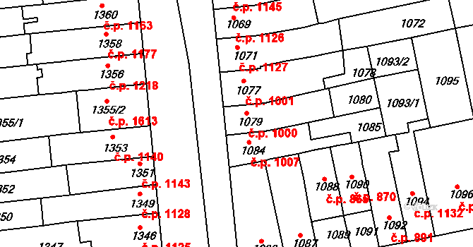 Šlapanice 1000 na parcele st. 1079 v KÚ Šlapanice u Brna, Katastrální mapa