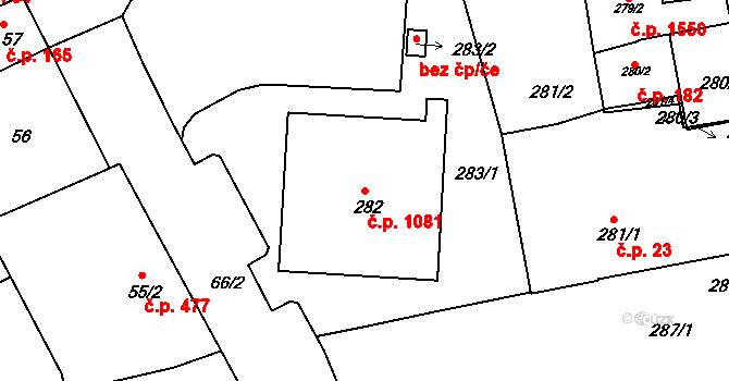 Kuřim 1081 na parcele st. 282 v KÚ Kuřim, Katastrální mapa