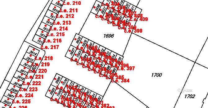 Kuřim 395 na parcele st. 3933 v KÚ Kuřim, Katastrální mapa