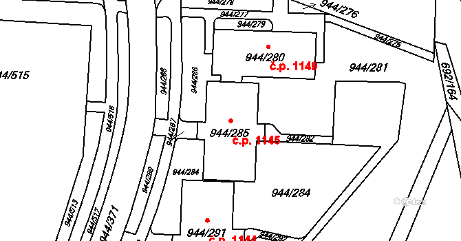 Šumbark 1145, Havířov na parcele st. 944/285 v KÚ Šumbark, Katastrální mapa